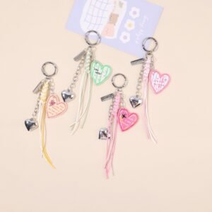 new sweet style heart shaped keychain acrylic letter tassel decorative bag pendant creative pendant wholesale