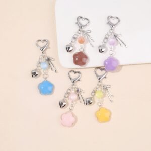 ins resin plum blossom metal bow pearl keychain diy phone bag accessory headphone case hanging charm