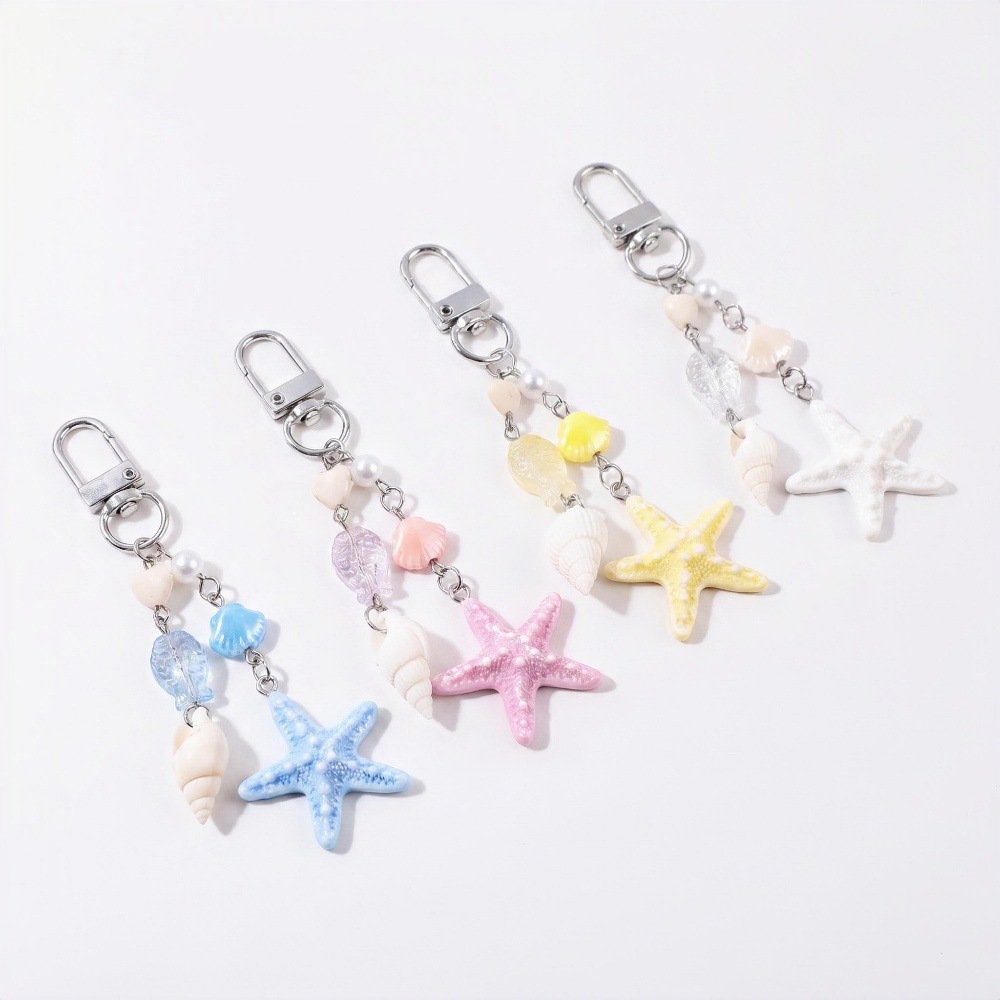new ocean vacation style pearl bow resin starfish keychain shell bag hanging phone pendant gift new ocean vacation style pearl bow resin starfish keychain shell bag hanging phone pendant gift