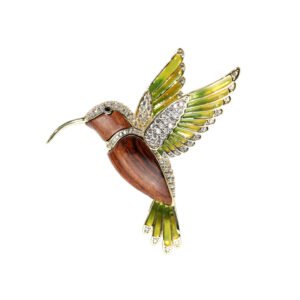 boxinyun original design natural wood hummingbird brooch pendant dual use, free spirited rhinestone set fashionable exquisite jewelry