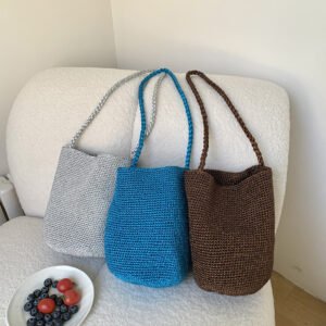 cross border source: high end sense of niche gold and silver thread bucket bag, conspicuous bag, woven bag, versatile crotch shoulder bag