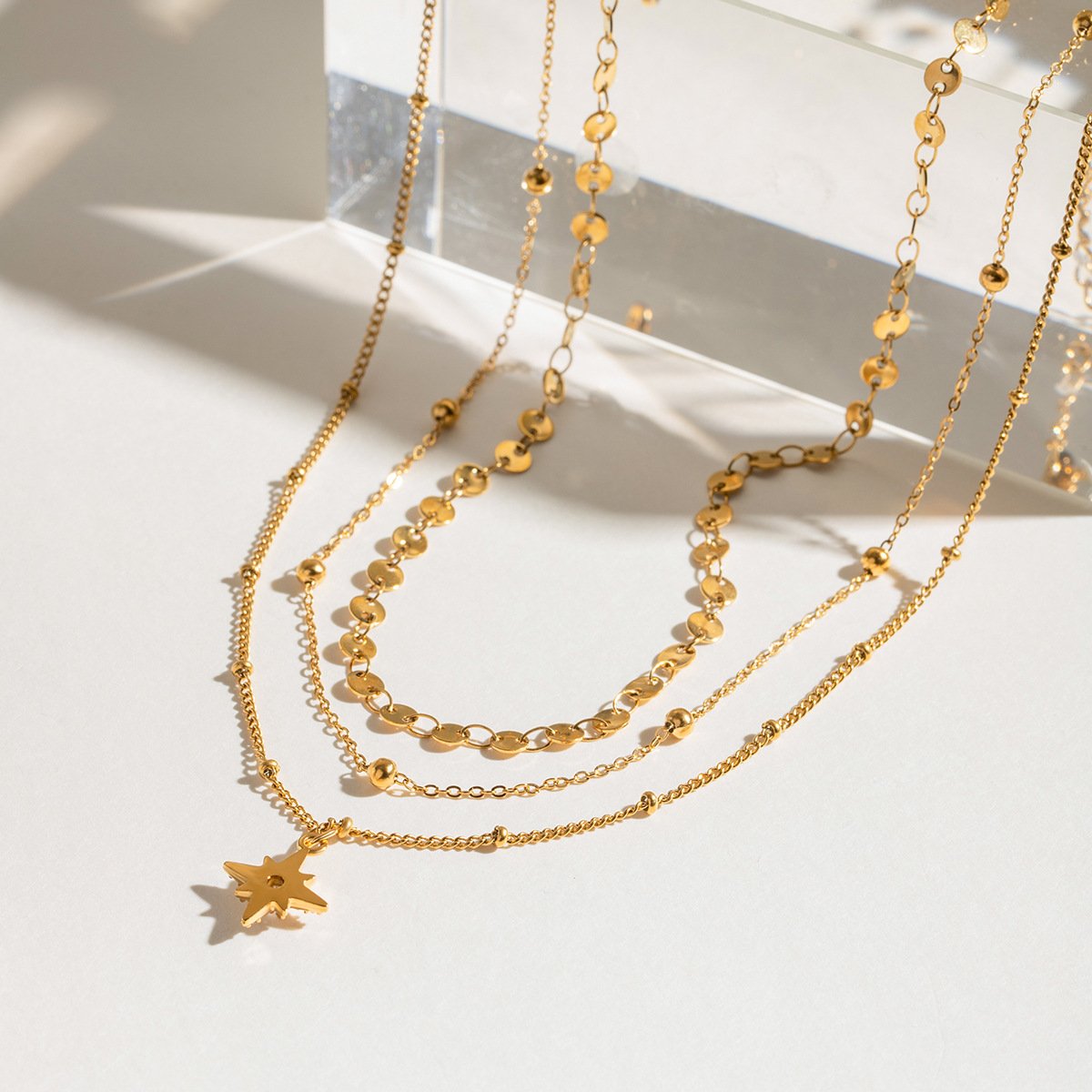 wondershare european and american stainless steel four pointed star three layer pendant necklace niche simple light luxury cross border jewelry spot wholesale wondershare european and american stainless steel four pointed star three layer pendant necklace niche simple light luxury cross border jewelry spot wholesale