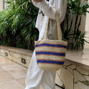 cross border source: summer straw woven bags, large capacity seaside vacation bags, niche commuter bucket bags, handwoven bags