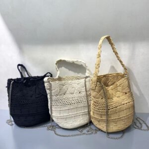 hollow woven bucket bag, hand carried small handbag, women's beachside vacation leisure beach bag, chain crossbody small tote bag