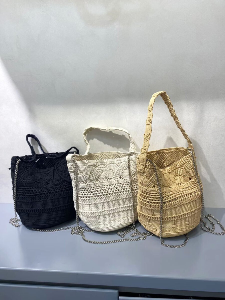 hollow woven bucket bag, hand carried small handbag, women's beachside vacation leisure beach bag, chain crossbody small tote bag hollow woven bucket bag, hand carried small handbag, women's beachside vacation leisure beach bag, chain crossbody small tote bag