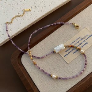 natural baroque beaded necklace women's personality ins gold sun amethyst small numerous pamine fashion clavicle chain
