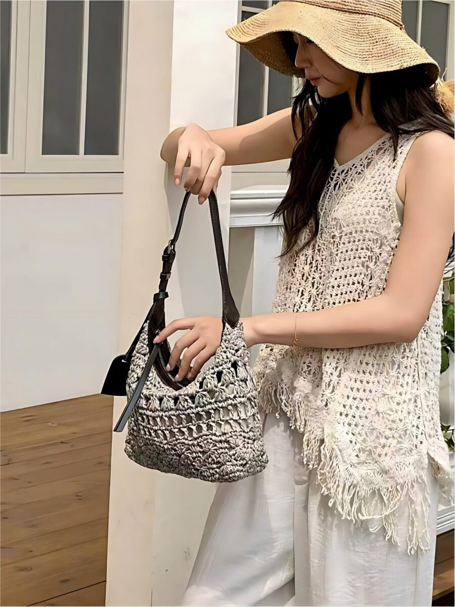 lafite hollow woven bag hobo underarm bag for women french vacation style lunch box bag straw crossbody small tote bag lafite hollow woven bag hobo underarm bag for women french vacation style lunch box bag straw crossbody small tote bag