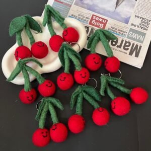 new pure handmade wool felt cherry pendant accessories, miu series bag hanging cartoon keychain gift accessory pendants