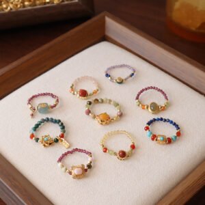 natural stone ring, index finger ring jewelry, chinese style handmade bead stretch women's ring, wholesale natural stone vintage vintage