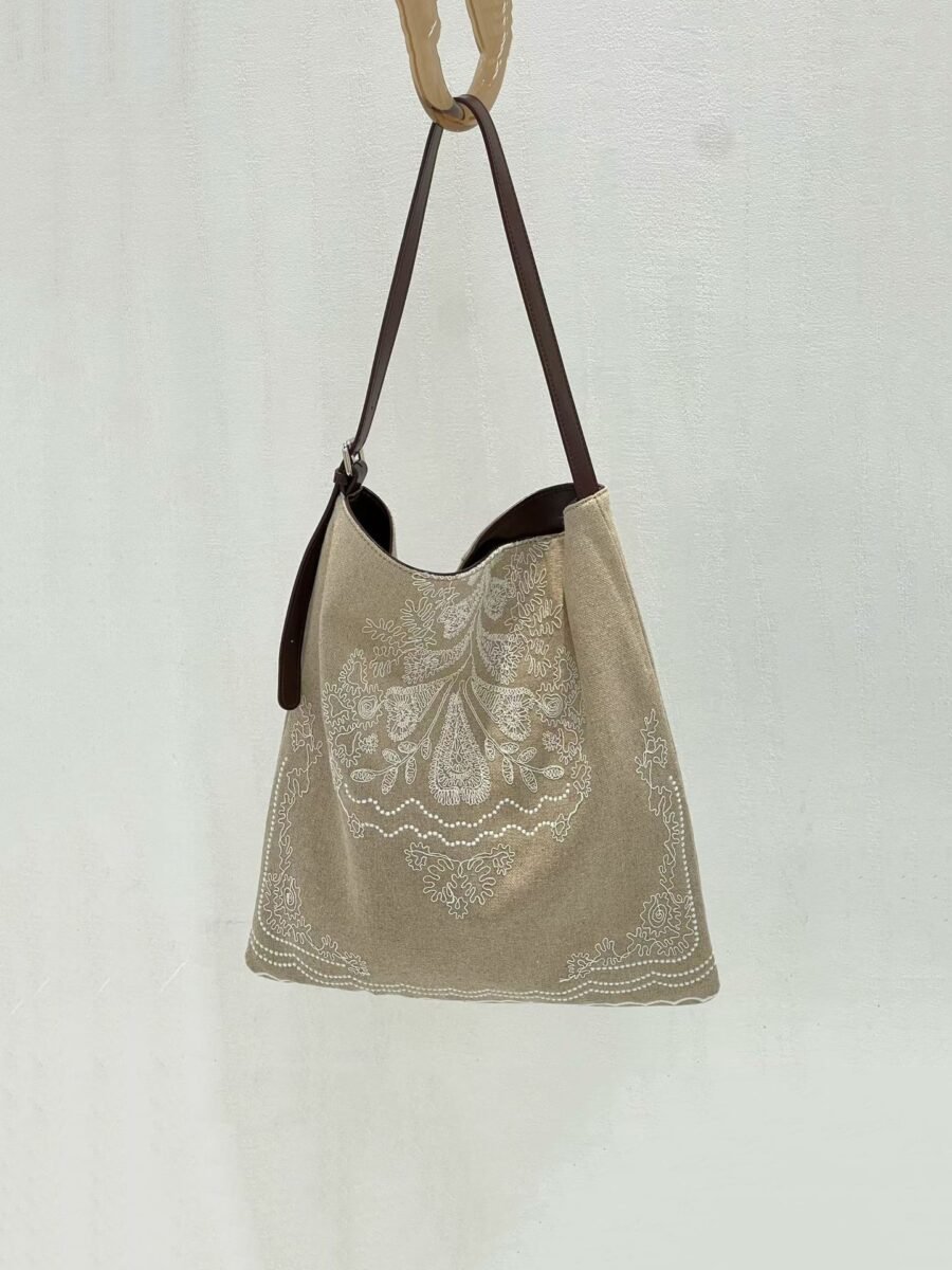 denim patchwork canvas bag embroidered ethnic style bag for women, versatile single shoulder large bag, large capacity relaxed tote bag denim patchwork canvas bag embroidered ethnic style bag for women, versatile single shoulder large bag, large capacity relaxed tote bag