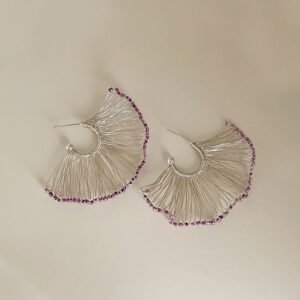 lines are wound and woven, purple beaded fan shaped stud earrings, women's exaggerated personality, exquisite, trendy, fashionable earrings, earrings