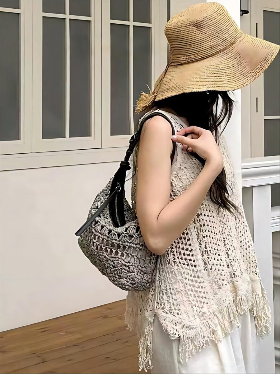 lafite hollow woven bag hobo underarm bag for women french vacation style lunch box bag straw crossbody small tote bag lafite hollow woven bag hobo underarm bag for women french vacation style lunch box bag straw crossbody small tote bag