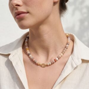european and american cross border natural stone chalcedony 8mm abacus bead string necklace, dopamine colorful versatile necklace collar chain