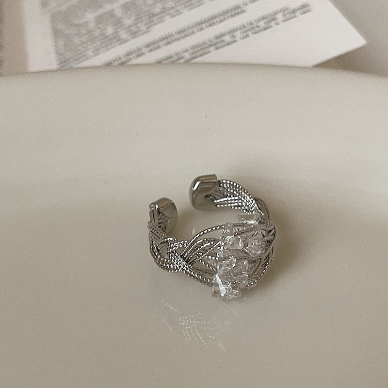 cool wind lines wrapped around crystal open rings, women's light luxury, unique personality, niche exquisite, versatile ring rings cool wind lines wrapped around crystal open rings, women's light luxury, unique personality, niche exquisite, versatile ring rings