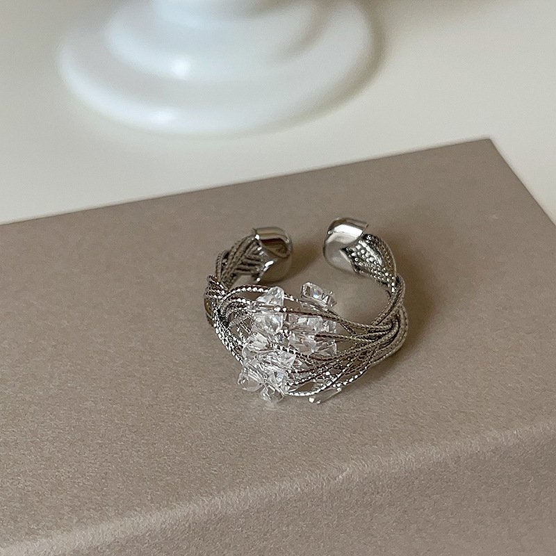 cool wind lines wrapped around crystal open rings, women's light luxury, unique personality, niche exquisite, versatile ring rings cool wind lines wrapped around crystal open rings, women's light luxury, unique personality, niche exquisite, versatile ring rings