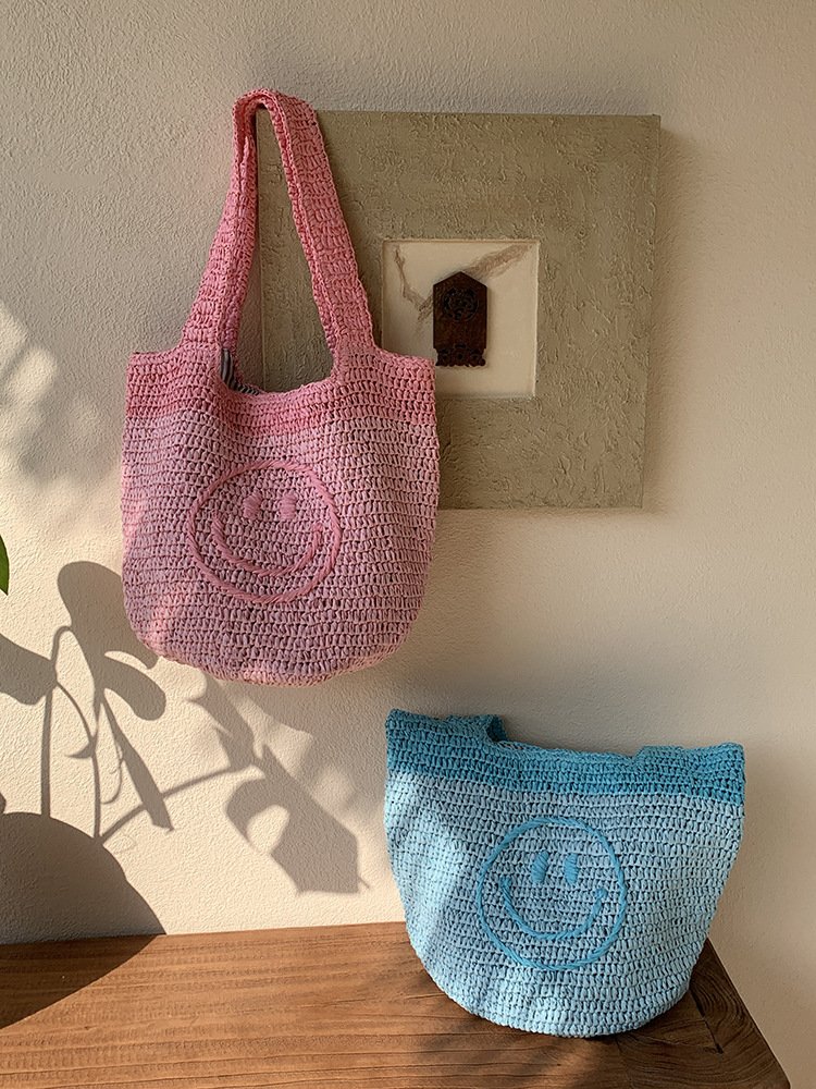 amazon cross border hand crocheted bohemian style bag, european and american hand crocheted, cute smiley face knitted mini handbag amazon cross border hand crocheted bohemian style bag, european and american hand crocheted, cute smiley face knitted mini handbag