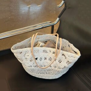 handmade hollowed woven bags, single shoulder cowhide large bags, women's hollowed out large capacity beach bags, seaside vacation style baskets