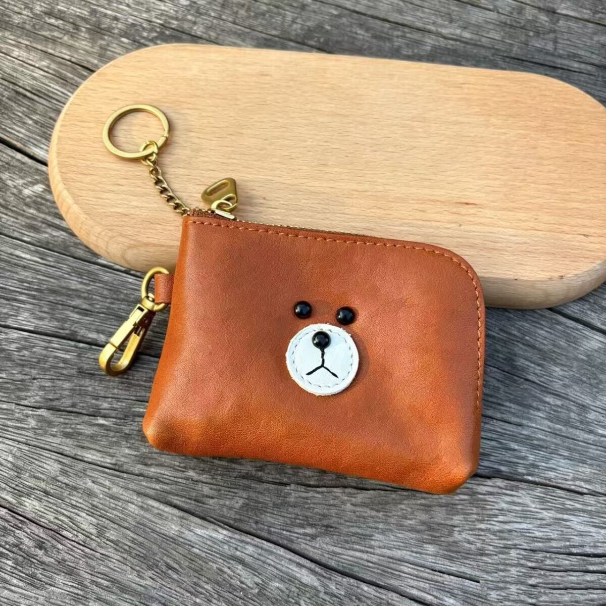 top grade cowhide brown bear zipper key pouch, portable small bag, card pouch, coin organizer, id document bag top grade cowhide brown bear zipper key pouch, portable small bag, card pouch, coin organizer, id document bag