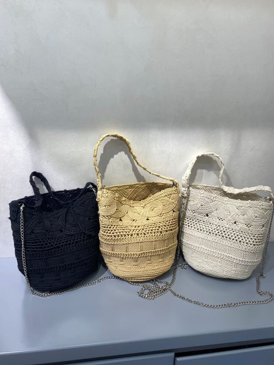 hollow woven bucket bag, hand carried small handbag, women's beachside vacation leisure beach bag, chain crossbody small tote bag hollow woven bucket bag, hand carried small handbag, women's beachside vacation leisure beach bag, chain crossbody small tote bag