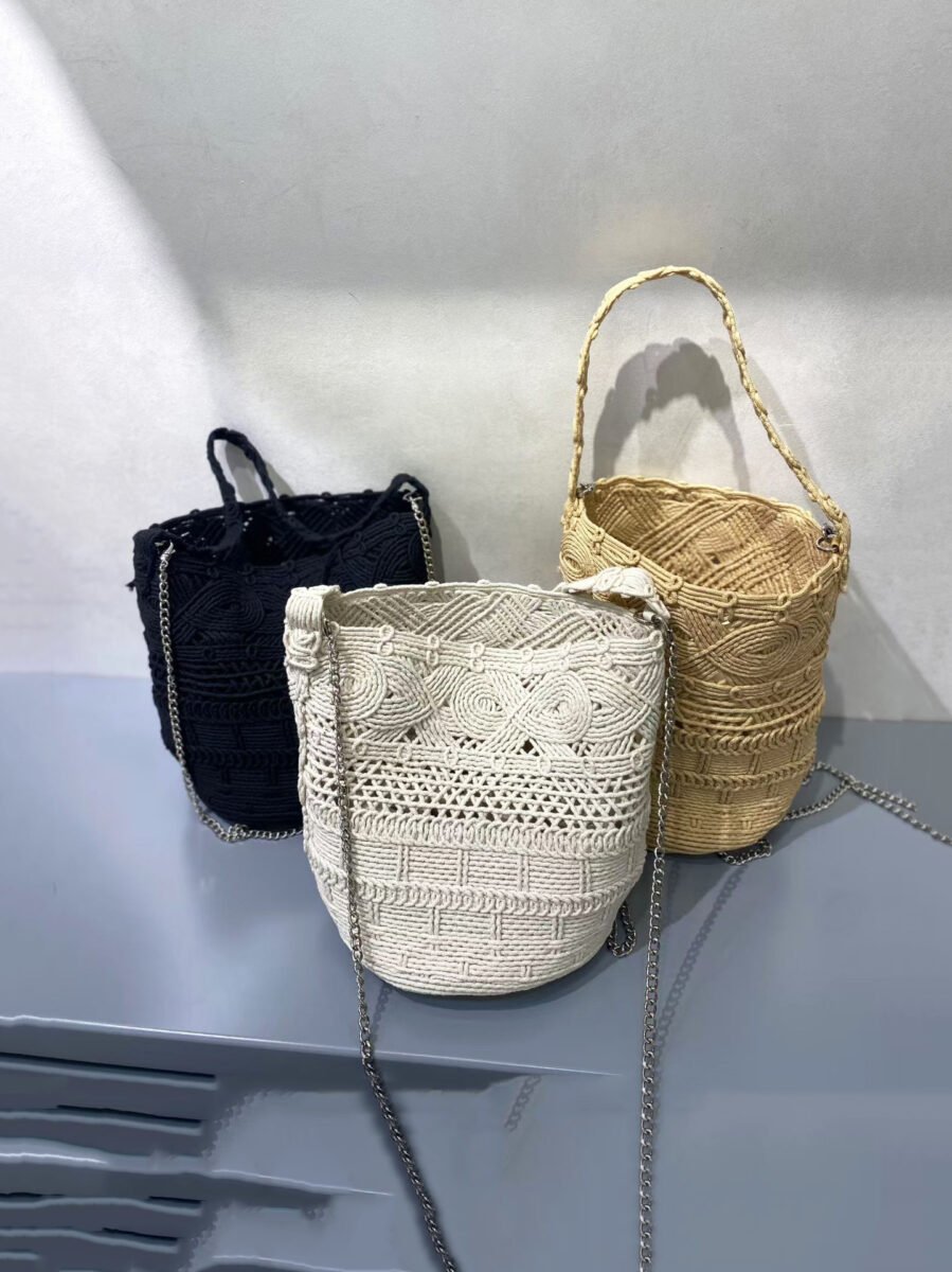 hollow woven bucket bag, hand carried small handbag, women's beachside vacation leisure beach bag, chain crossbody small tote bag hollow woven bucket bag, hand carried small handbag, women's beachside vacation leisure beach bag, chain crossbody small tote bag