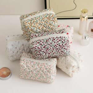 new floral quilted cosmetic bag travel portable toiletry bag women's large capacity lipstick cosmetic storage bag
