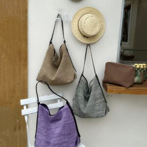 knitted hollow tote bag cowhide large bag for women, large capacity relaxed single shoulder bag seaside vacation beach woven bag