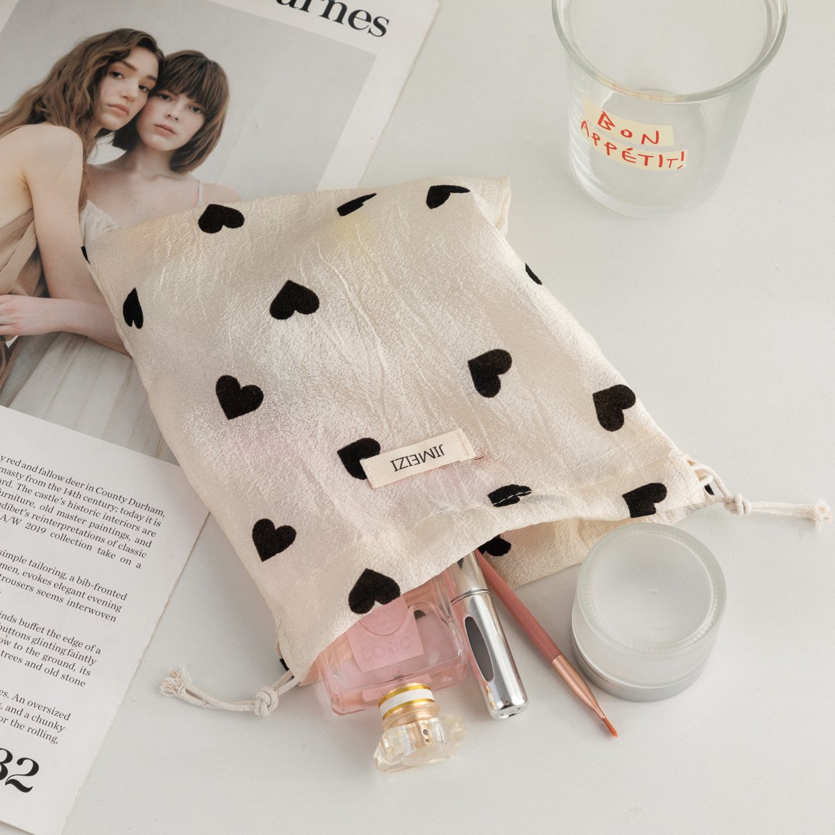 champagne heart drawstring storage bag, drawstring bag, cloth bag, small items, student miscellaneous items, portable toiletry bag, makeup bag champagne heart drawstring storage bag, drawstring bag, cloth bag, small items, student miscellaneous items, portable toiletry bag, makeup bag