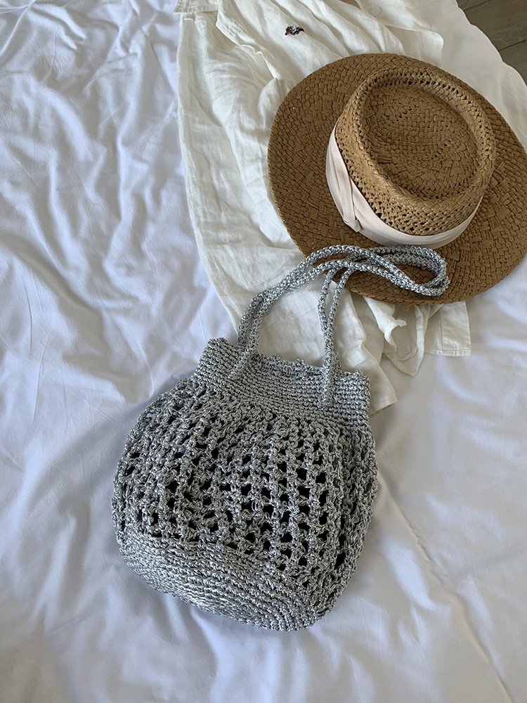 cross border new handmade woven bag, korean style trendy hollowed out design woven bag, single shoulder underarm bucket bag cross border new handmade woven bag, korean style trendy hollowed out design woven bag, single shoulder underarm bucket bag