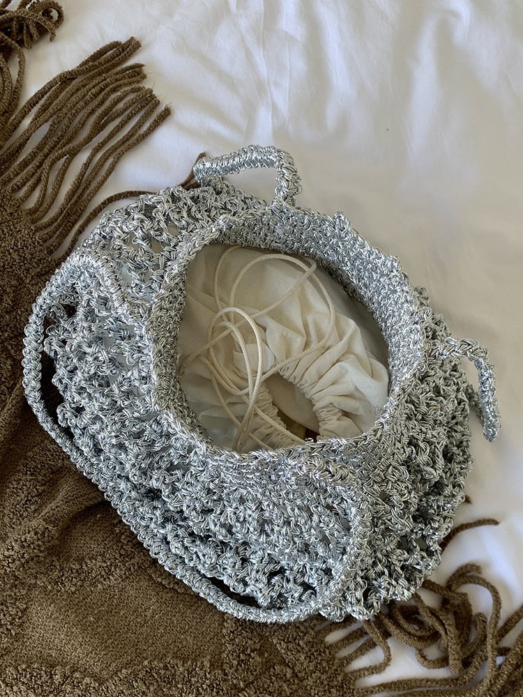 cross border new handmade woven bag, korean style trendy hollowed out design woven bag, single shoulder underarm bucket bag cross border new handmade woven bag, korean style trendy hollowed out design woven bag, single shoulder underarm bucket bag
