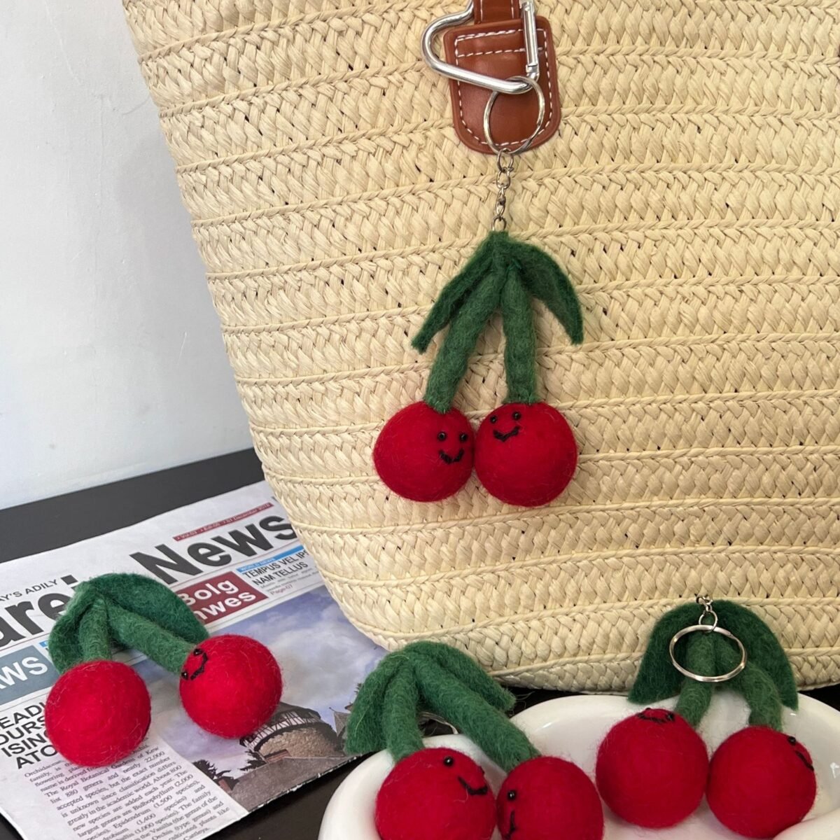 new pure handmade wool felt cherry pendant accessories, miu series bag hanging cartoon keychain gift accessory pendants new pure handmade wool felt cherry pendant accessories, miu series bag hanging cartoon keychain gift accessory pendants
