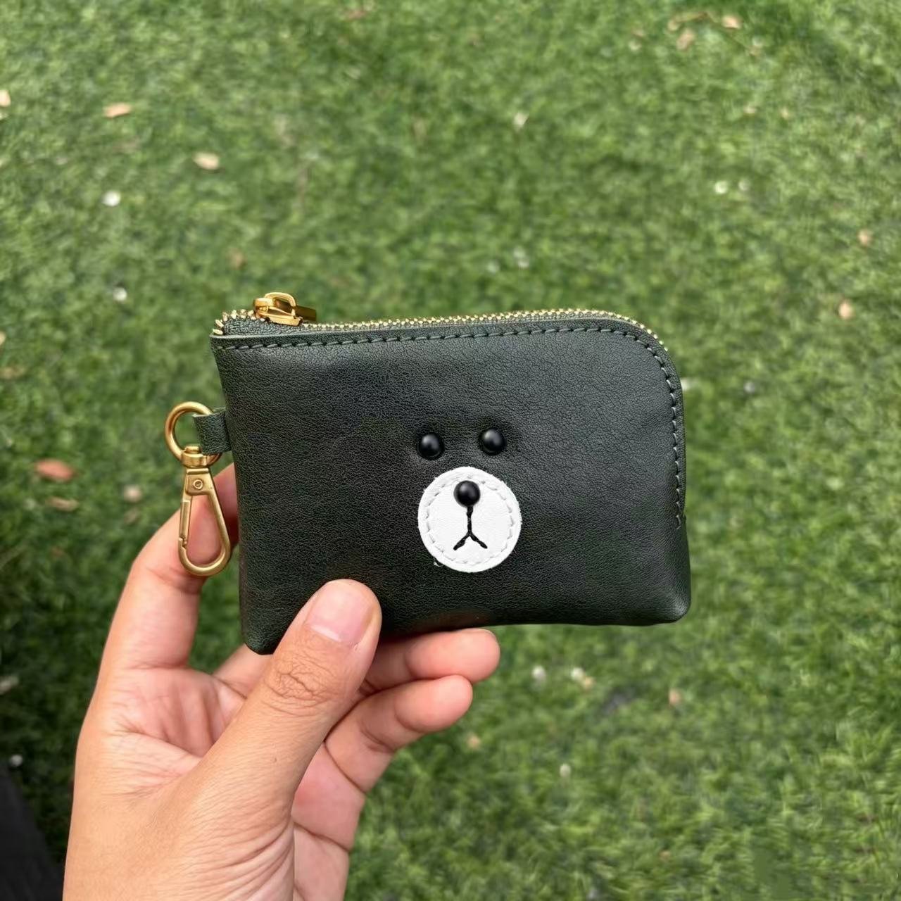 top grade cowhide brown bear zipper key pouch, portable small bag, card pouch, coin organizer, id document bag top grade cowhide brown bear zipper key pouch, portable small bag, card pouch, coin organizer, id document bag