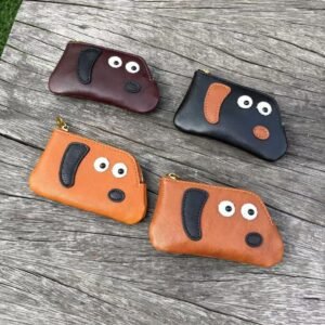top tier cowhide cartoon puppy coin purse cute card pouch bank card coin storage bag for women, minimalist storage small bag