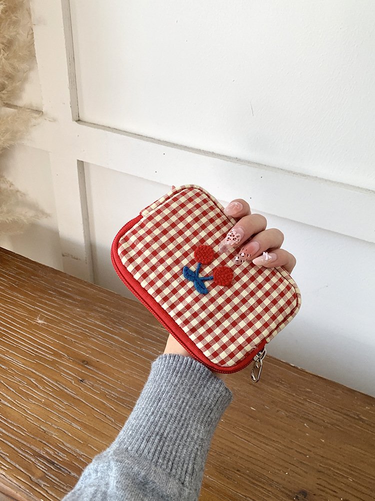cross border source: cherry portable outing makeup bag, red plaid storage bag, card bag, large capacity makeup coin purse cross border source: cherry portable outing makeup bag, red plaid storage bag, card bag, large capacity makeup coin purse