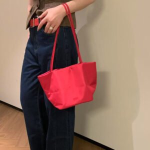 red nylon butotte bag for women, large capacity commuting versatile shoulder bag, underarm handbag, bucket bag, vegetable basket bag