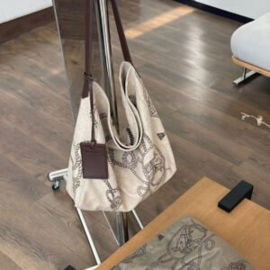 relaxed print linen canvas bag for women, 2026 new lightweight, large capacity tote bag, commuter shoulder underarm bag