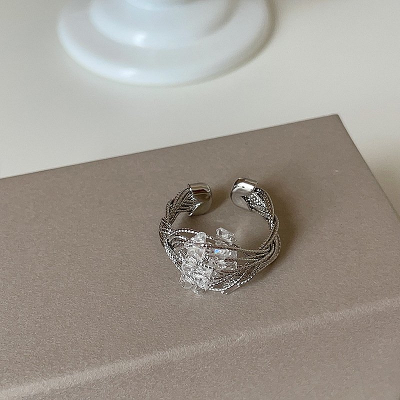 cool wind lines wrapped around crystal open rings, women's light luxury, unique personality, niche exquisite, versatile ring rings cool wind lines wrapped around crystal open rings, women's light luxury, unique personality, niche exquisite, versatile ring rings