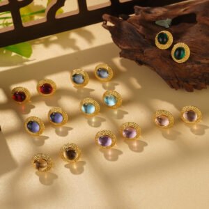 vintage dopamine glass earrings, light luxury, niche, minimalist studs, geometric temperament, high end earrings wholesale