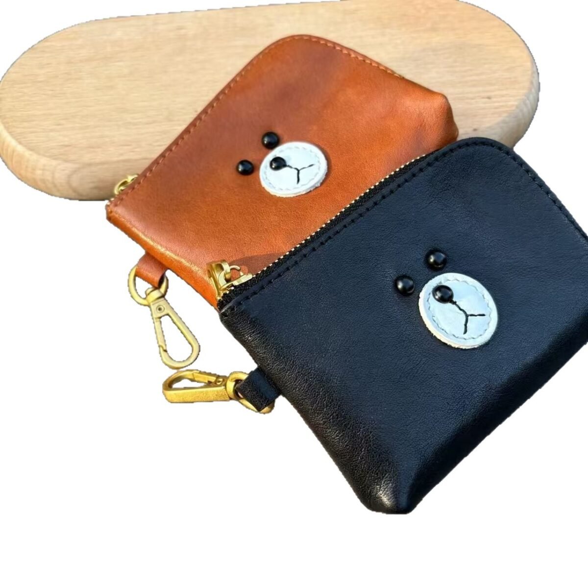 top grade cowhide brown bear zipper key pouch, portable small bag, card pouch, coin organizer, id document bag top grade cowhide brown bear zipper key pouch, portable small bag, card pouch, coin organizer, id document bag