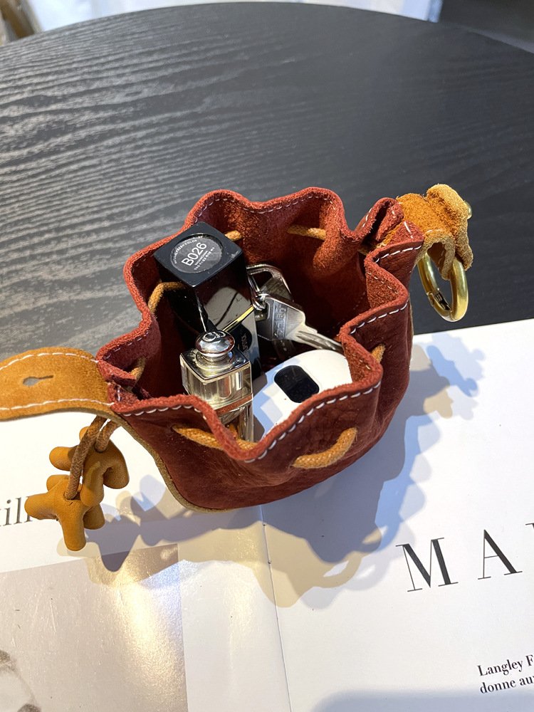 genuine leather coin key bag, top layer cowhide lipstick, earphone storage bag, new drawstring mini bag, small charm bag for women genuine leather coin key bag, top layer cowhide lipstick, earphone storage bag, new drawstring mini bag, small charm bag for women