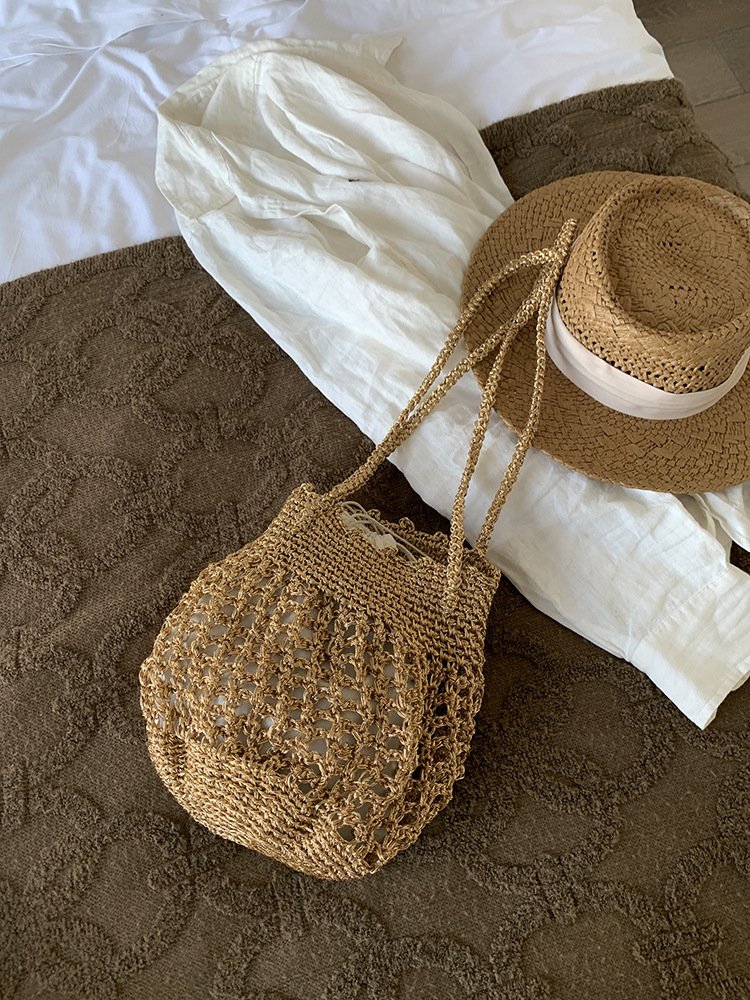 cross border new handmade woven bag, korean style trendy hollowed out design woven bag, single shoulder underarm bucket bag cross border new handmade woven bag, korean style trendy hollowed out design woven bag, single shoulder underarm bucket bag