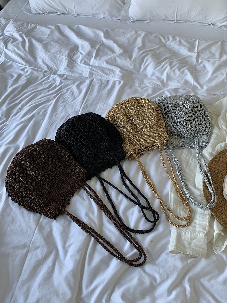 cross border new handmade woven bag, korean style trendy hollowed out design woven bag, single shoulder underarm bucket bag cross border new handmade woven bag, korean style trendy hollowed out design woven bag, single shoulder underarm bucket bag