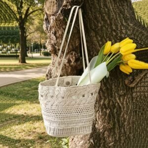 hollow woven cabbage basket, bucket bag, women's cowhide shoulder bag, beach beach bag, large capacity tote bag
