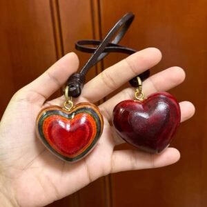 ultra thick pure hand polished genuine leather heart shaped cowhide peach heart sweater chain, car rearview mirror peach heart pendant, moon ornament
