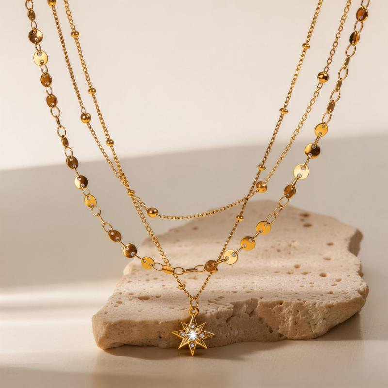 wondershare european and american stainless steel four pointed star three layer pendant necklace niche simple light luxury cross border jewelry spot wholesale wondershare european and american stainless steel four pointed star three layer pendant necklace niche simple light luxury cross border jewelry spot wholesale
