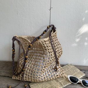 beaded vintage underarm bag, large capacity single shoulder tote bag, seaside vacation woven bag, lazy grass woven bag
