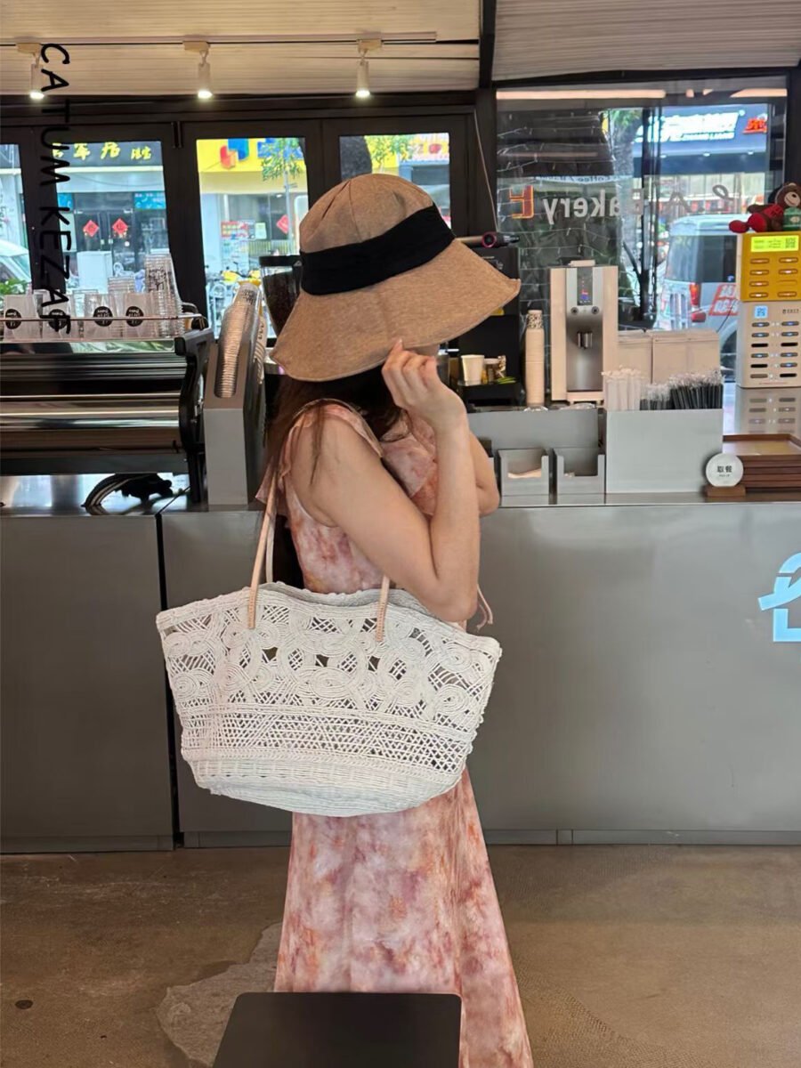 handmade hollowed woven bags, single shoulder cowhide large bags, women's hollowed out large capacity beach bags, seaside vacation style baskets handmade hollowed woven bags, single shoulder cowhide large bags, women's hollowed out large capacity beach bags, seaside vacation style baskets
