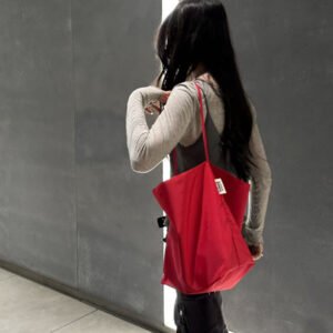 korean niche red nylon tote bag for women, casual lightweight canvas bag, relaxed and large capacity single shoulder bucket bag