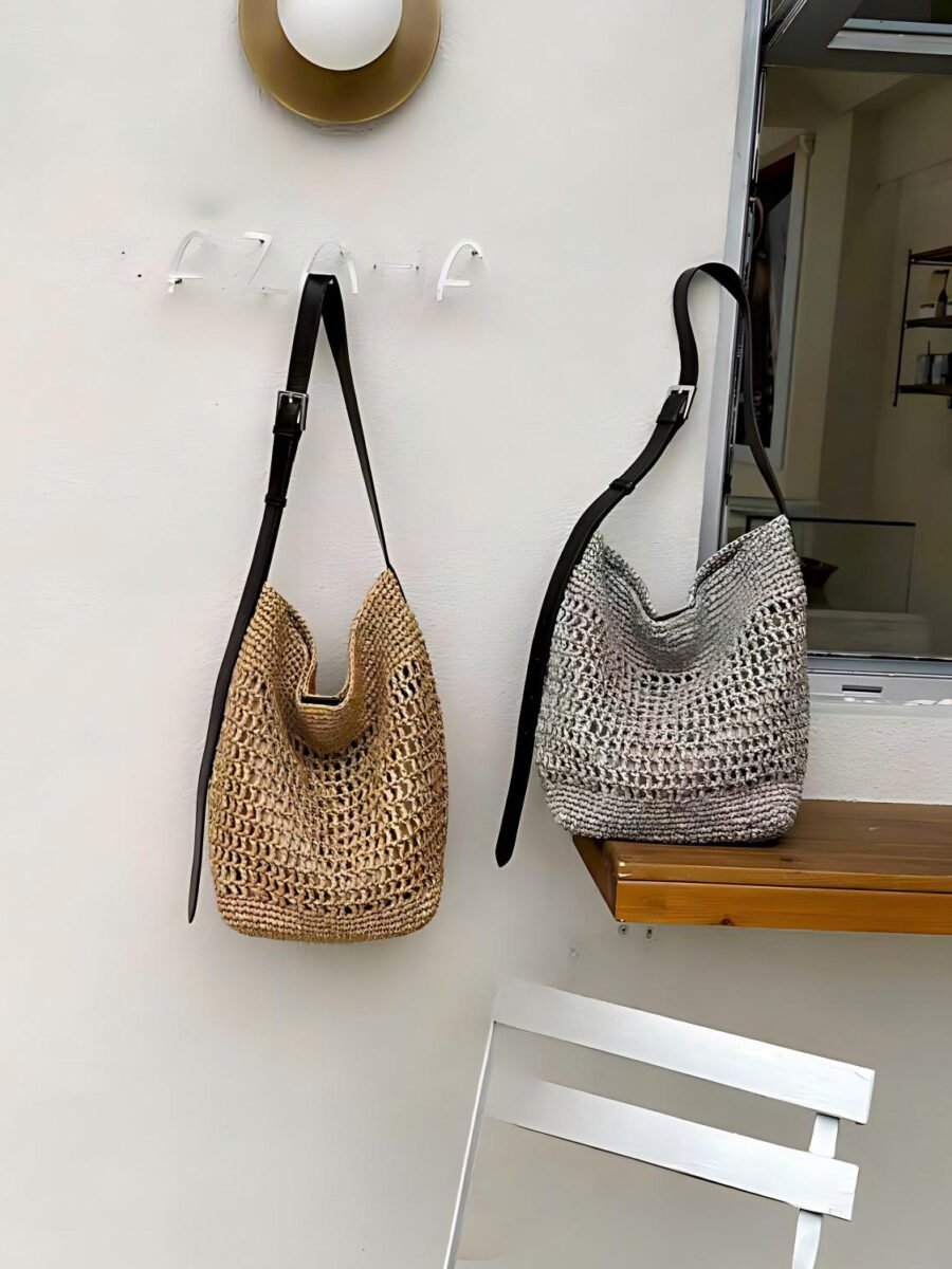 lafite woven bucket bag, cowhide single shoulder bag, women's large capacity seaside vacation style beach bag, straw woven crossbody bag lafite woven bucket bag, cowhide single shoulder bag, women's large capacity seaside vacation style beach bag, straw woven crossbody bag
