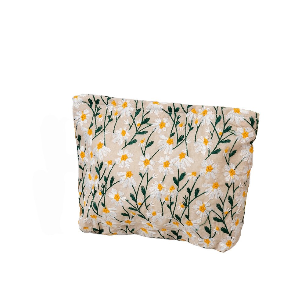 cross border fresh embroidered makeup bag for women, daisy flower toiletry storage bag, simple portable large capacity toiletry bag cross border fresh embroidered makeup bag for women, daisy flower toiletry storage bag, simple portable large capacity toiletry bag