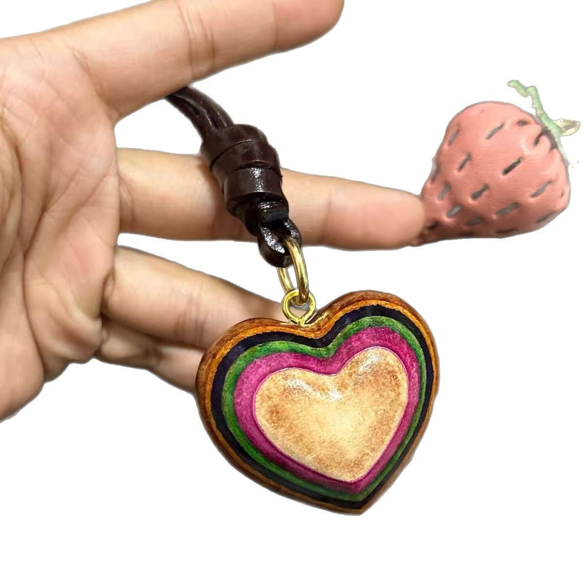 ultra thick pure hand polished genuine leather heart shaped cowhide peach heart sweater chain, car rearview mirror peach heart pendant, moon ornament ultra thick pure hand polished genuine leather heart shaped cowhide peach heart sweater chain, car rearview mirror peach heart pendant, moon ornament